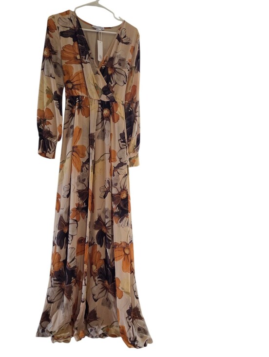 Baltic Born Dresses & Skirts - Baltic Born Lydia Maxi Dress Camel Floral Long Sleeve Chiffon New Women's Large